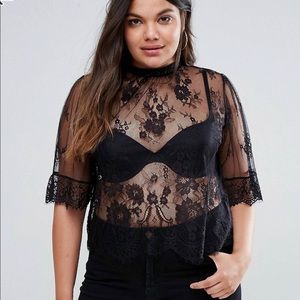 Black lace top with ruffle sleeve